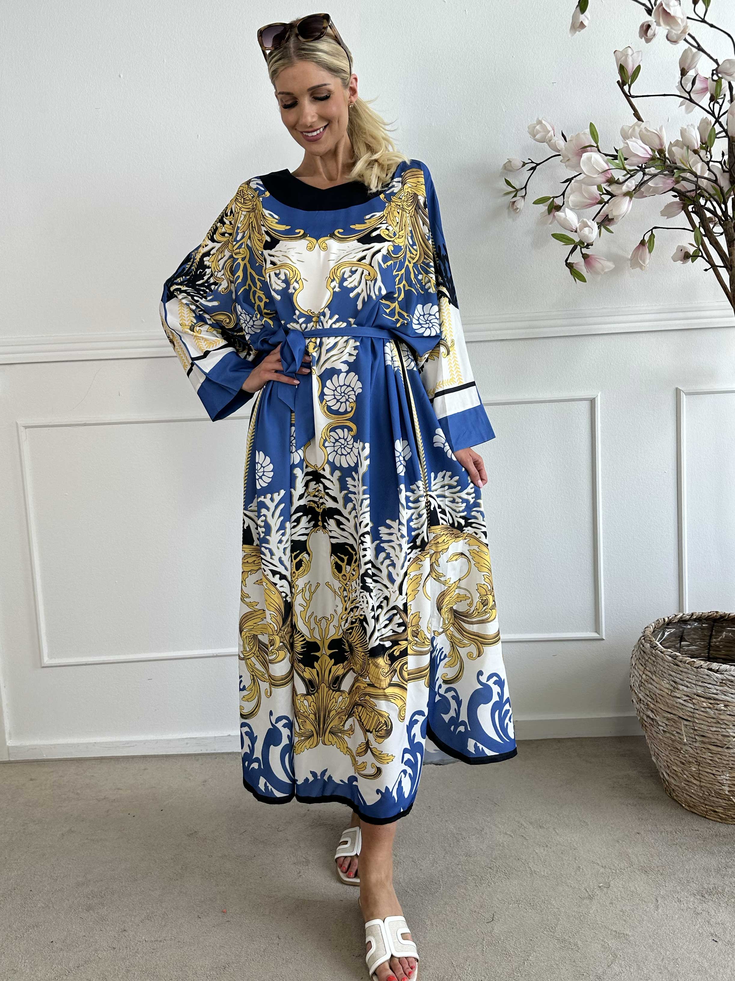 Goddess Dress - Lang mønstret tunikakjole med bindebånd